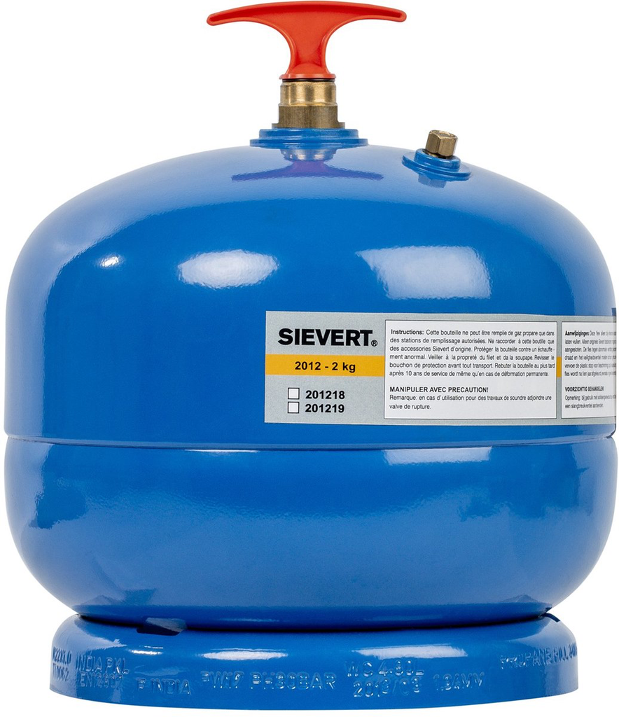 GASFLES INHOUD 2 KG - GEVULD. ZONDER KRAAN. ZONDER