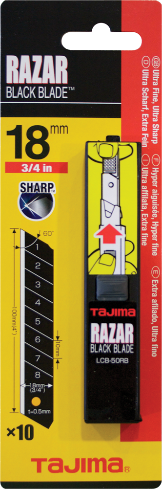 AFBREEKMESSEN 18X0.5MM RAZAR BLACK BLADE PER 10 ST REF:TJ LCB50RBC TAJIMA
