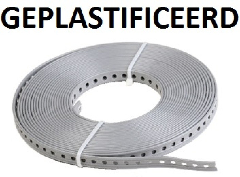 GEPLASTIFICEERD BANDIJZER GEPERF. RECHTE BAND 27 MM 10 MT