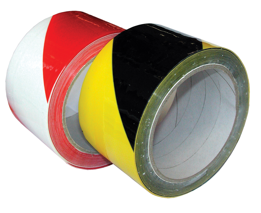 WAARSCHUWINGSTAPE PVC ROOD-WIT 50MMX33 M ST 930020