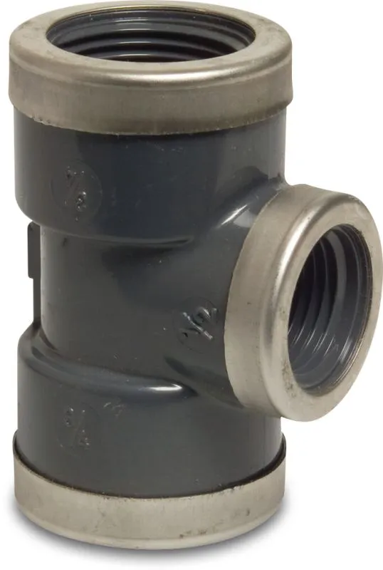 VERLOOP T-STUK 90° PVC-U 16 BAR BINNENDRAAD+RVS RING 3/4X1/2 REF:0100360 BOSTA