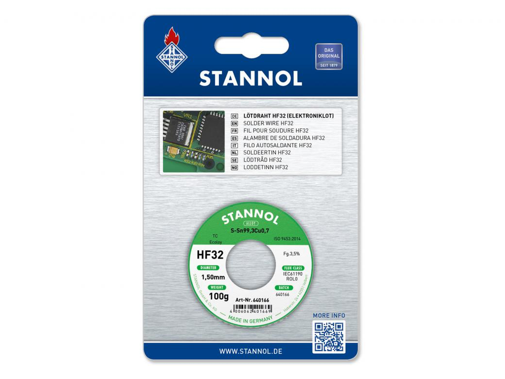 SOLDEERDRAAD HF32 S-SN99,3CU0,7 1,5MMX100GR BOBIJN REF:380950 STANNOL