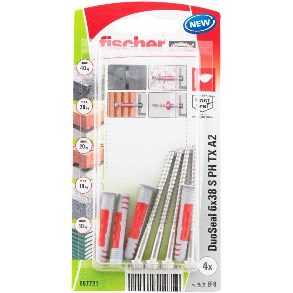 DUOSEAL 6X38 S PLUG/SCHROEF A2 K NV REF:557731 FISCHER