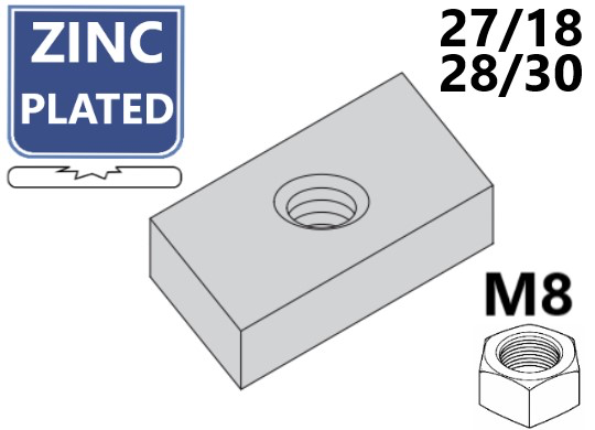 RAILMOER ZONDER VEER 27X18 + 28X30 + 38X40 M8-VZ 2ST