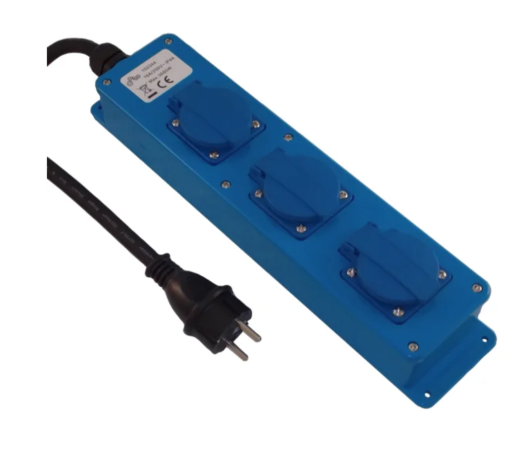 STEKKERBLOK 3-VOUDIG IP44 BLAUW (ZONDER KABEL) REF:101344