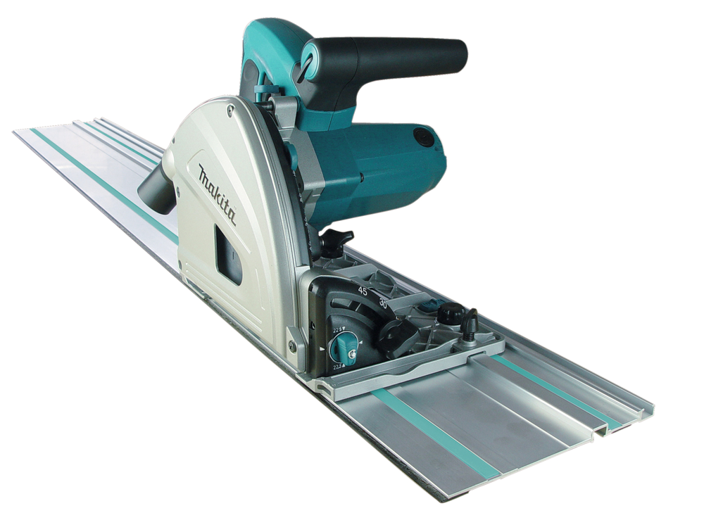 INVALCIRKELZAAG 165MM 1300W + MAKPAC + 2X GELEIDERAIL 1,4M + SET KOPPELSTRIPS. REF:SP6000J1 MAKITA