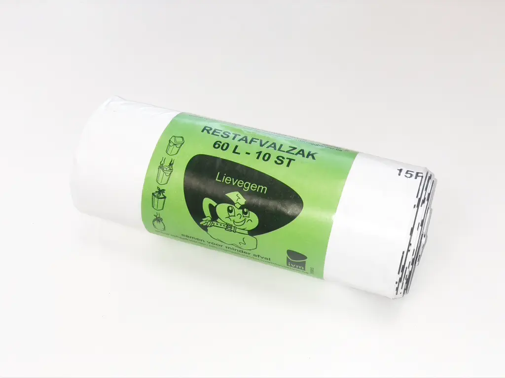VUILNISZAK (RESTAFVALZAK) WIT - PER ROL MET 10 ZAKKEN VAN 60L - LIEVEGEM