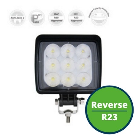 WERKLAMP+REVERSE 9 LED 12-36V ALU FLOOD VOOR VOERTUIGEN 2160 LUMEN