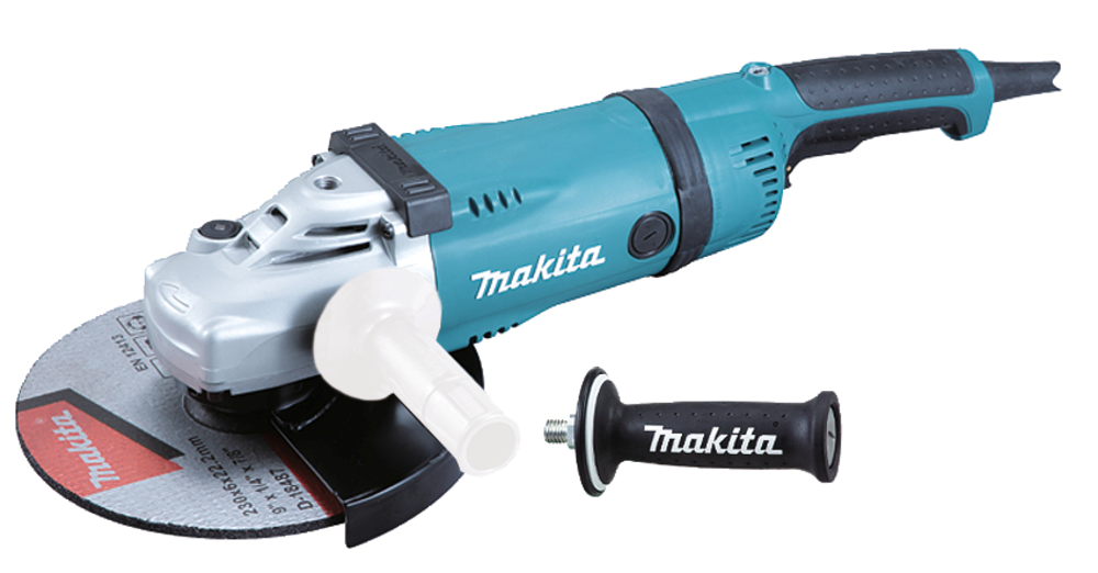 HAAKSE SLIJPER 230MM 2400W MET HEROPSTARTBEVEILIGING, DRAAIBARE ACHTERGREEP. REF:GA9030RF01 MAKITA