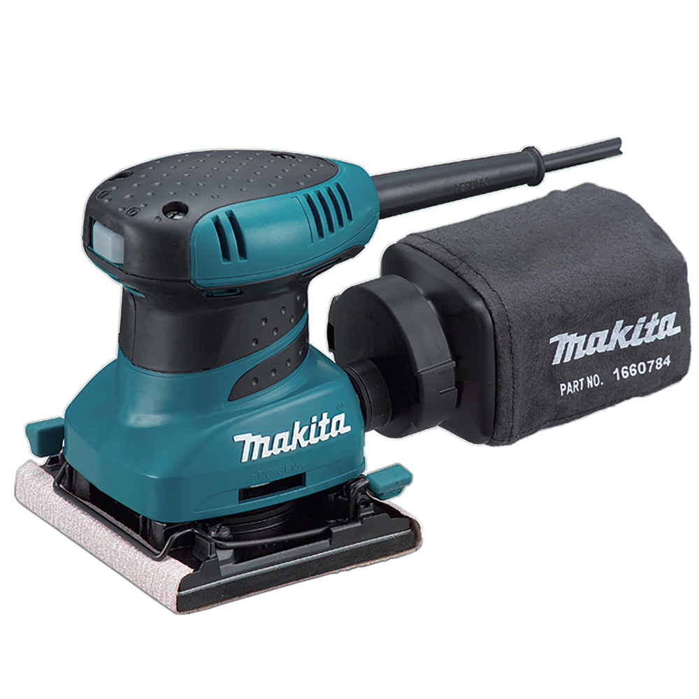 HANDPALM VLAKSCHUURMACHINE 112X102MM (KLEMMEN) 200W + KOFFER REF:BO4556K MAKITA