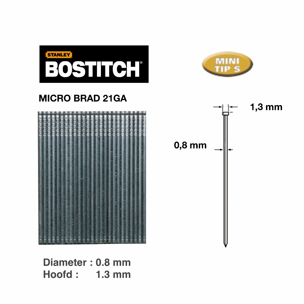 21 GAUGE MICRO BRAD 0.8 X 40MM GALVA 10M 10000ST BOSTITCH