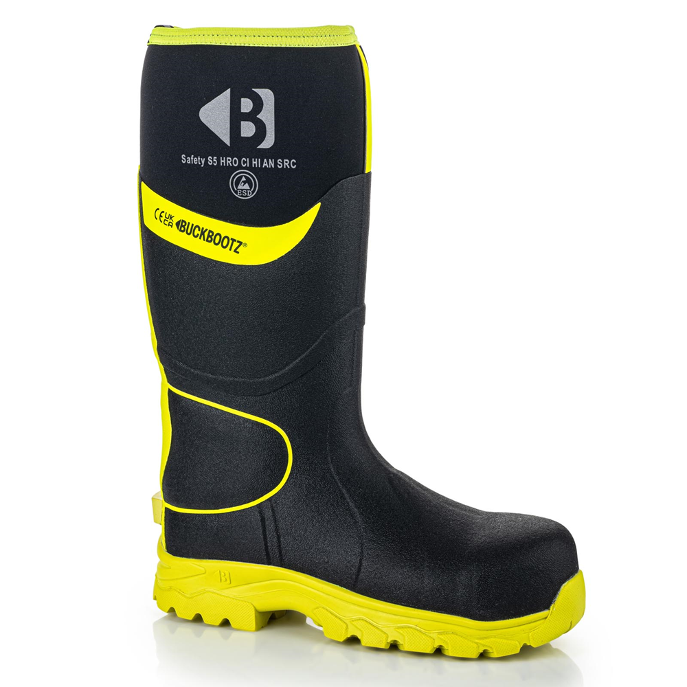BUCKBOOTZ NEOPREEN LAARS ZWART/GEEL S5/HRO/CI/HI/AN/SRC MT 39 REF:BBZ8000BKYL-39