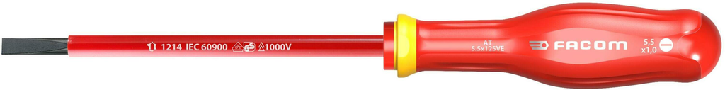 SCHROEVENDRAAIER PROTWIST SLEUF 5.5X125 GEÏSOLEERD 1000V REF:AT5.5X125VE FACOM