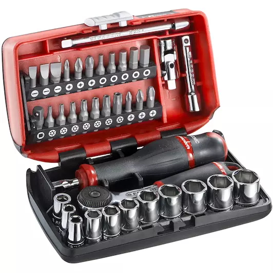 ULTRA COMPACTE NANO DOPPENSET 1/4" MET RATEL 38 DELIG REF:R2NANOPB FACOM