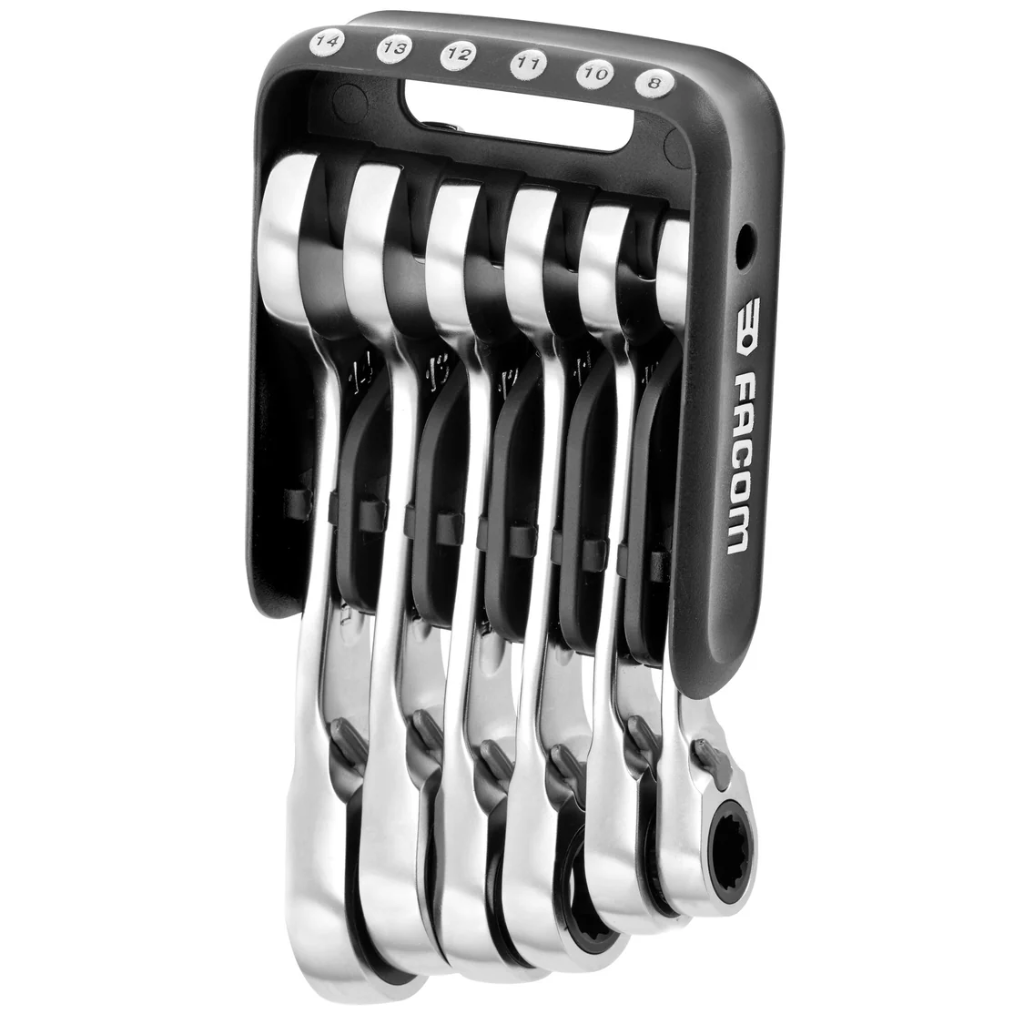 SET KORTE ANTI SLIP STEEKRINGRATELSLEUTELS, METRISCH IN HOUDER REF:467BS.JP6PB FACOM