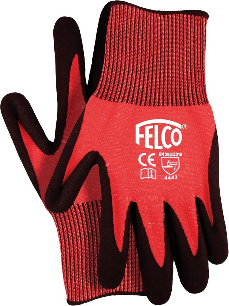 WERKHANDSCHOENEN HPPE-VEZELS GECOAT MET NITRIL ROOD EN ZWART MT:L REF:FELCO 701L FELCO