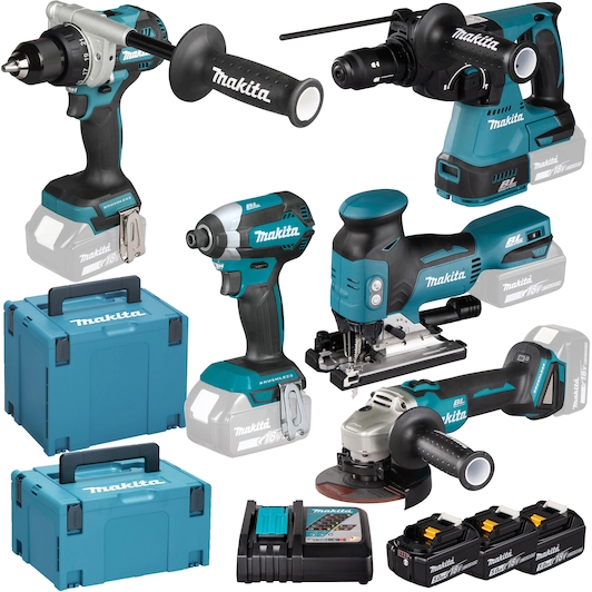 COMBO KIT LXT(DDF492+DTD153+DHR243+DGA506+DJV181+3XBL1850B+DC18R) REF: DLX5104TJ MAKITA