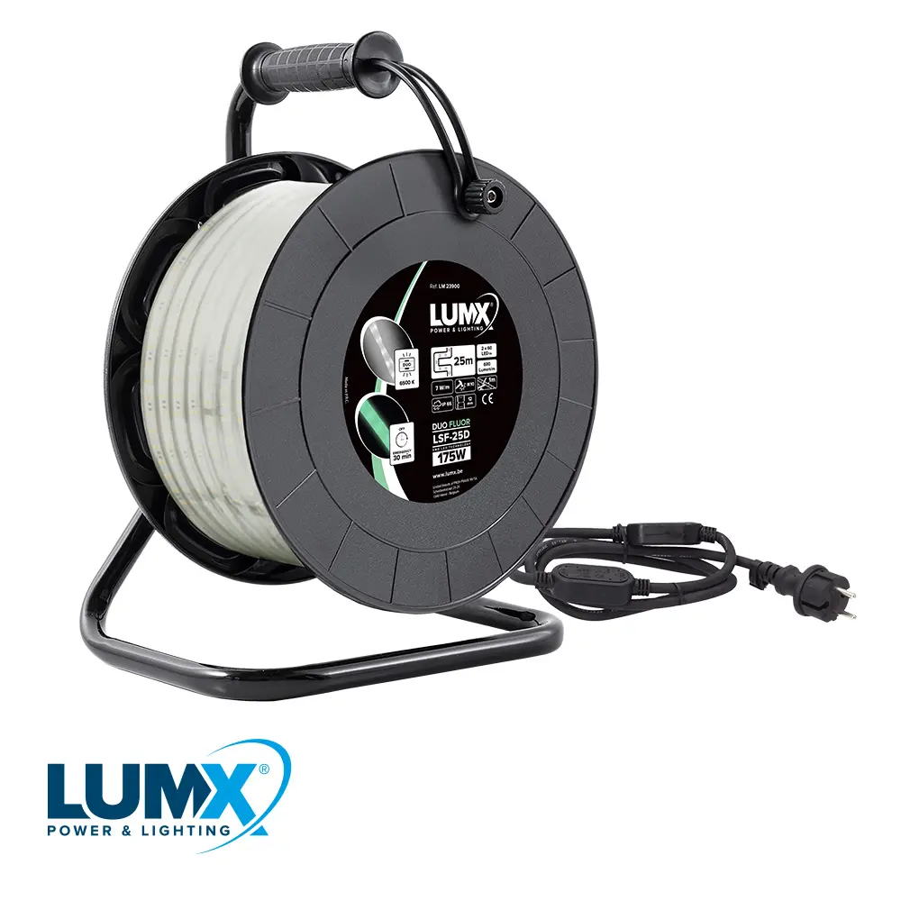 LED LICHTSLANG DUO FLUOR OP HASPEL 25M - 2X60LED/M - H=6,5MM REF:LM 23900 LUMX 