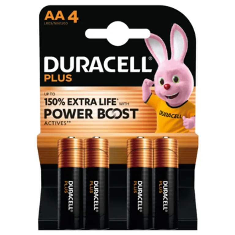 BATTERIJEN 4 X AA POWERBOOST ALCALINE PLUS REF:163780104 DURACELL
