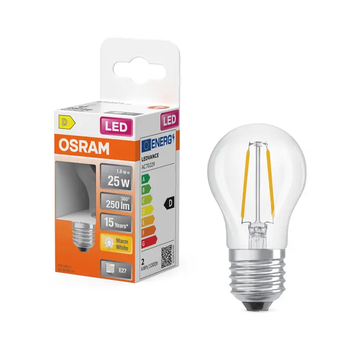 LED BOL E27 250LM 1.8W WW FIL REF:590446750 OSRAM