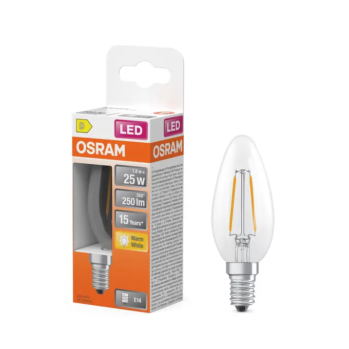 LED FLAMME E14 250LM 1.8W WW CLA REF:590446677 OSRAM
