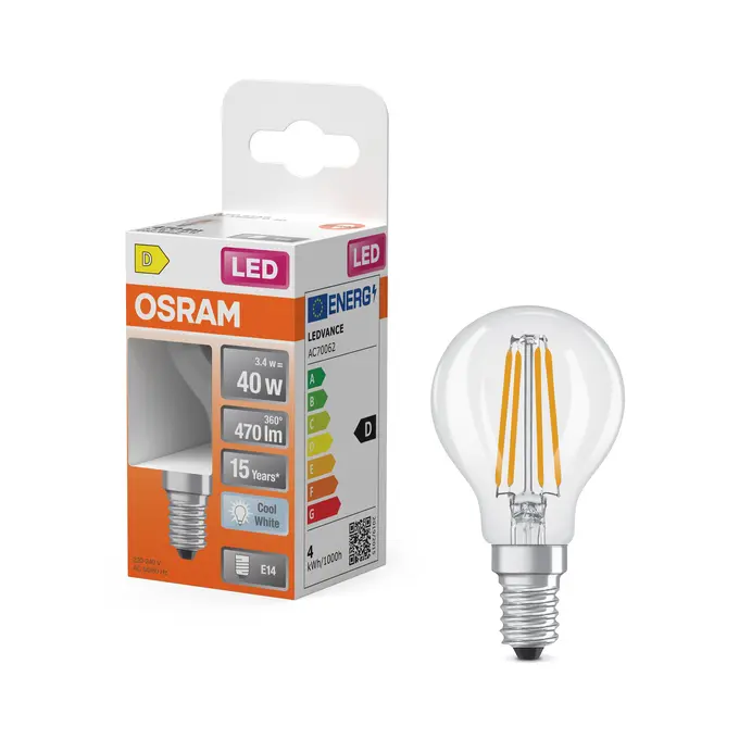 LED LAMP STAR CLASSIC P 40 FILAMENT 3.4W 840 CLEAR E14 REF:590446833 OSRAM