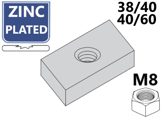 WT RAILMOER VOOR RAIL 38X40+40X60 M 8 -VZ (25 PC)