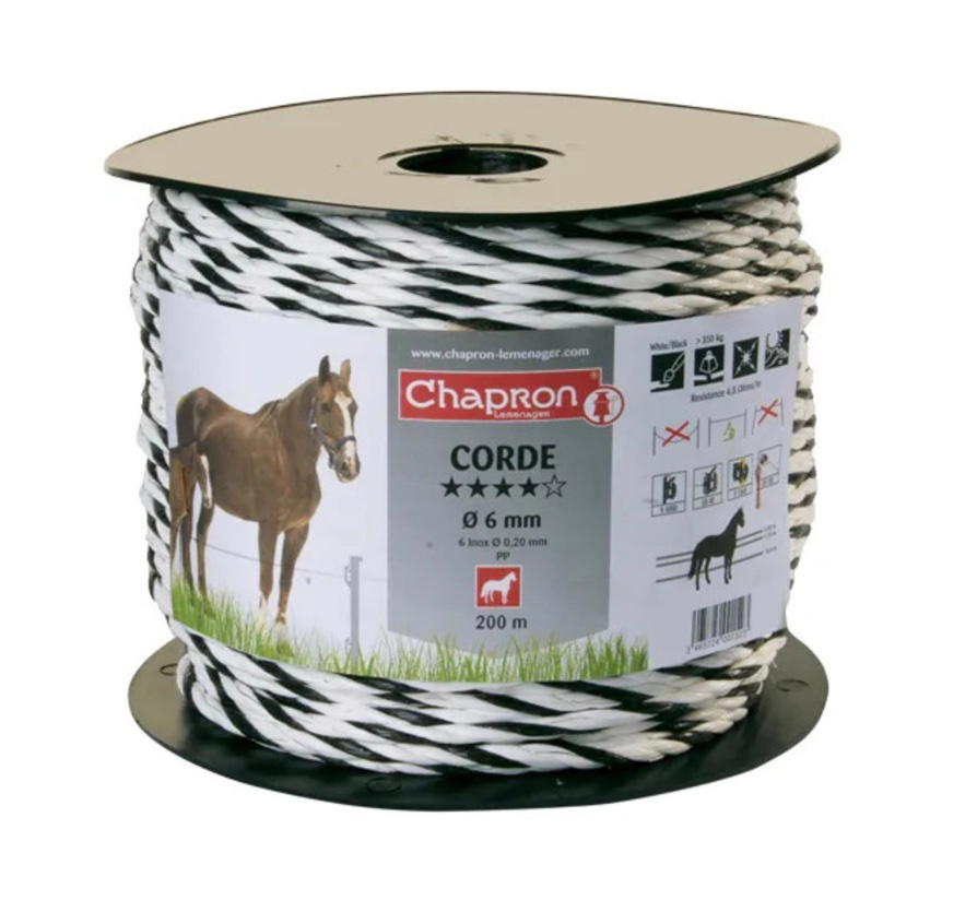 KOORD 6MM WIT/ZWART 200M REF:40000152