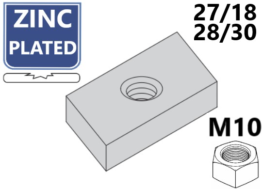 RAILMOER VOOR RAIL 27X18 + 28X30 M10 VERZINKT 2ST REF:IWVMSWT-2728M10-Z02