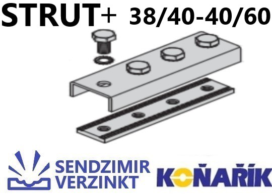 RECHTE KOPPELING VOOR RAIL 38X40 + 40X60 4 BOUTEN VERZINKT 1ST REF:IUVZSWT-RK38404B-E01