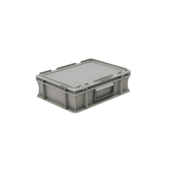 EURONORM BAK 400X300X133MM - MET DEKSEL EN KOFFERGREEP GRIJS REF:BUB-4120-050