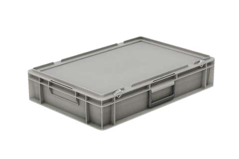 EURONORM BAK 600X400X133MM - MET DEKSEL EN KOFFERGREEP GRIJS REF:BUB-6120-050