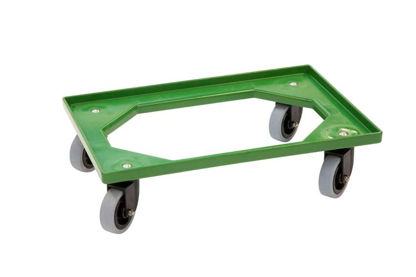 TRANSPORTONDERSTEL GROEN MET 4 RUBBER ZWENKWIELEN REF:DOF-1001-040 PLASTIBAC