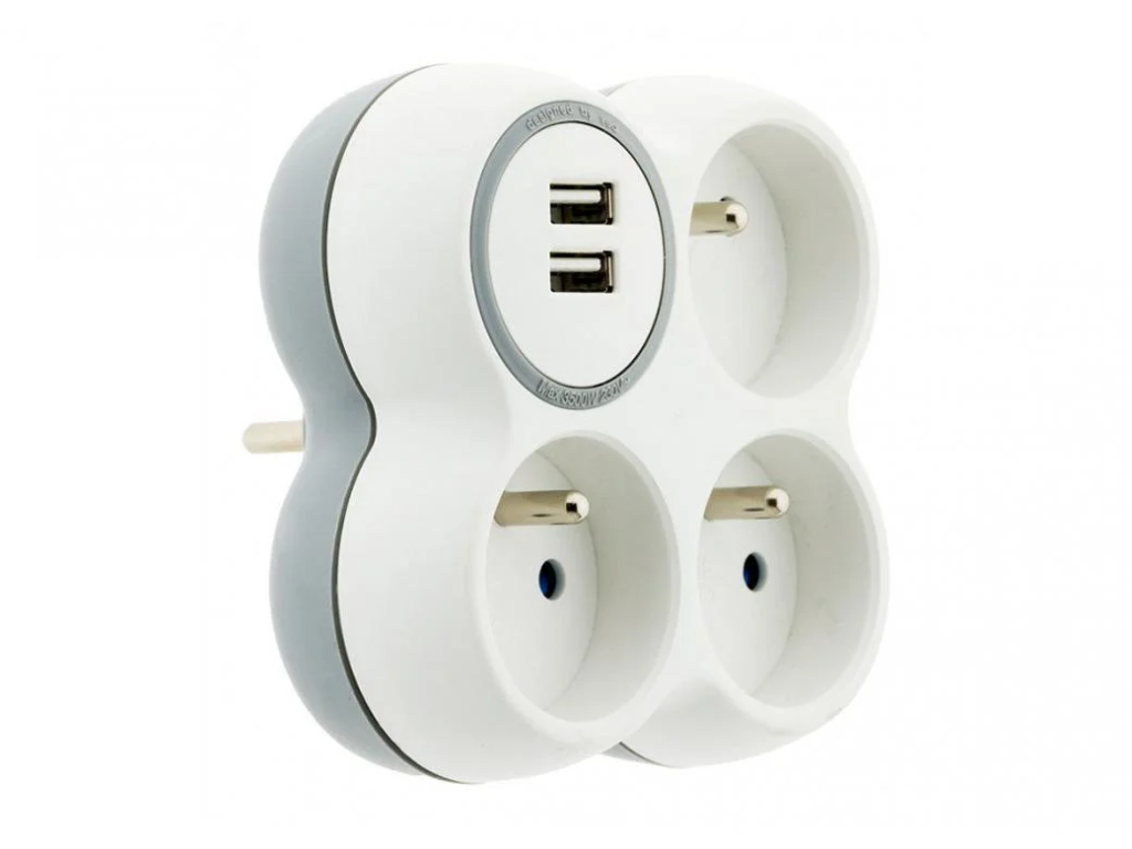 STEKKERDOOS 3X16A + 2 USB POORTEN WIT/GRIJS REF:190728