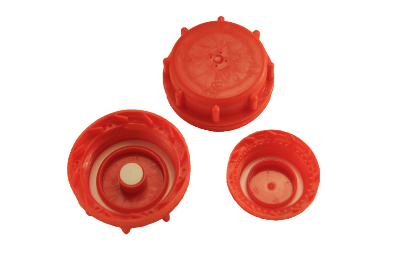 SCHROEFDOP MET ORIGINALITEITSRING ROOD, HDPE VOOR INDUSTRIELE JERRYCANS 5 + 10L REF:DHR02465 