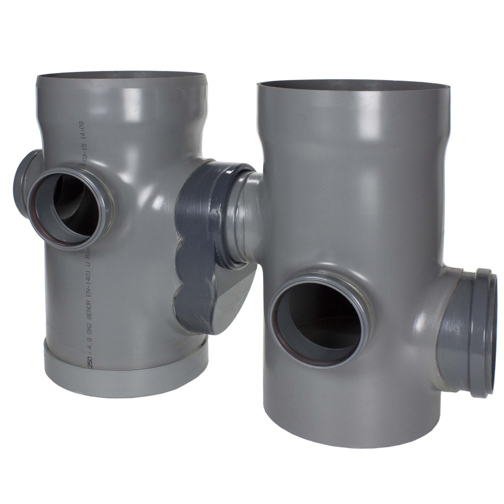 TOEZICHTPUT DUBBEL MET SIFON Ø250 5X110/1X125/160 DONKERGRIJS REF:6007.2621