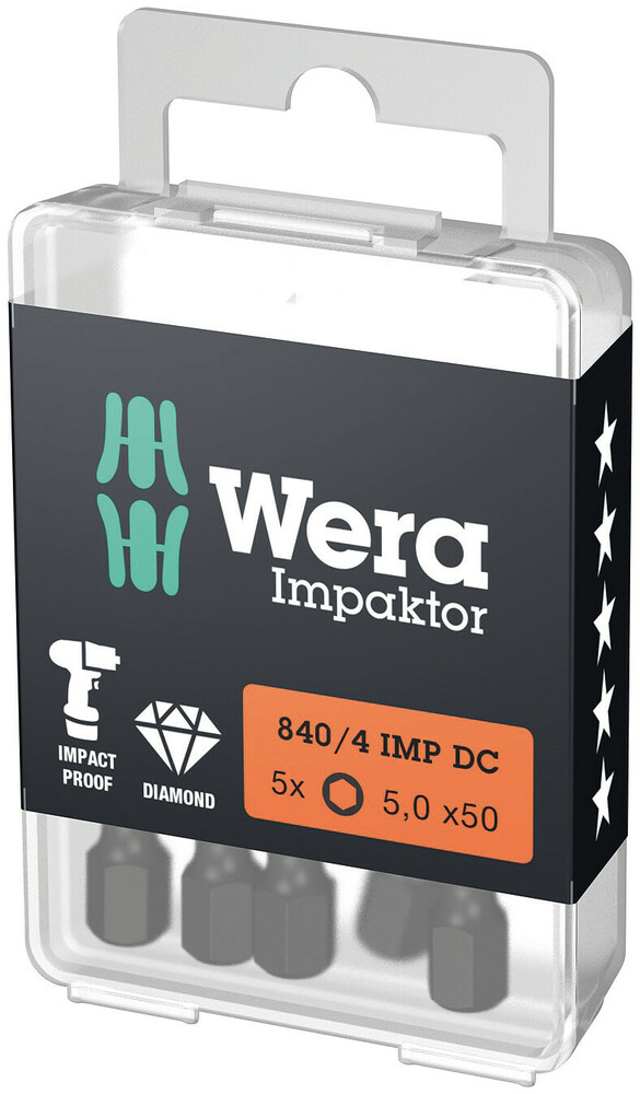 840/4 IMP DC HEX-PLUS SW 5,0 X 50 MM BITS (5 ST) FOR HEX SOCKET SCREWS, IMPACT WER05057645001 WERA
