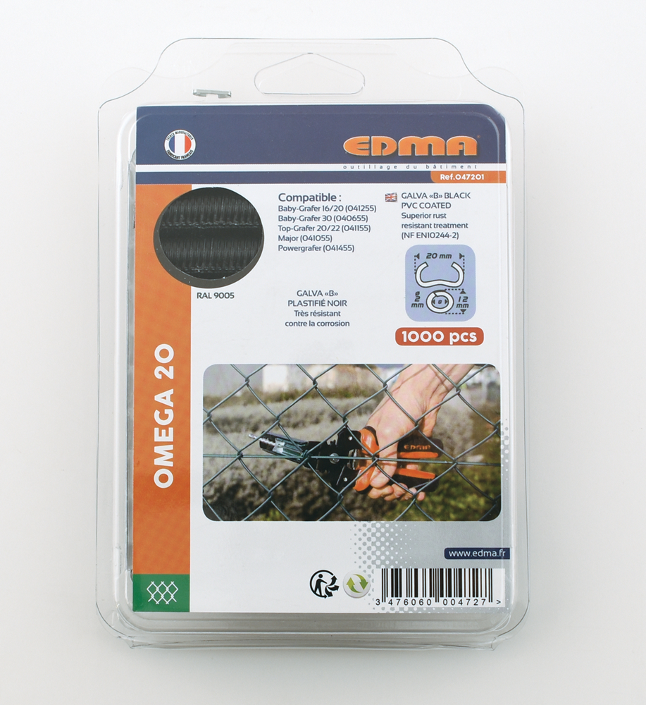 KRAMMEN OMEGA ZWART GEPLASTIFICEERD PER 1000 ST REF:ED 047201 ED