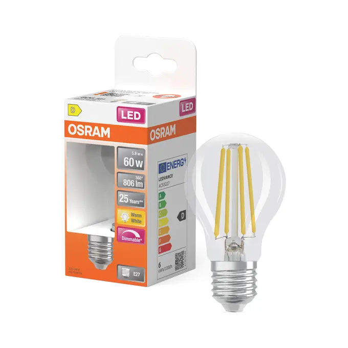 LED CLA E27 806LM 5.9W WW HEL DIM REF:590446505 OSRAM