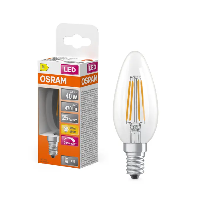 LED RETR CLB40 DIMBAAR E14 3.4W WW FIL REF:590444571 OSRAM 