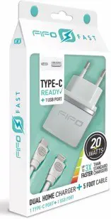 ULTRASNELLE DUBBELE THUISLADER + TYPE‑C NAAR IPHONE-KABEL REF:094041 FIFO 