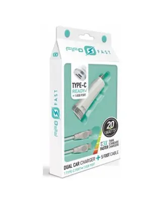 ULTRASNELLE DUBBELE AUTOLADER + TYPE‑C NAAR IPHONE-KABEL REF:094040 FIFO 