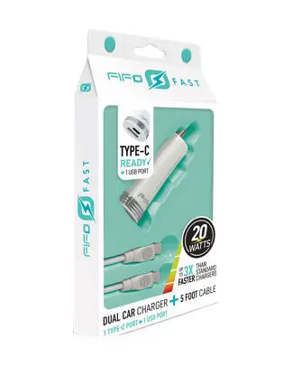 DUBBELE USB-AUTOLADER MET TYPE‑C + KABEL, 3X SNELLER REF:094034 FIFO 