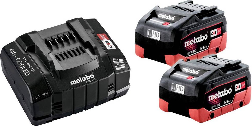 ACCU PAKKET MET LADER BASIC SET 2X LiHD 5.5 Ah SE REF:685190000 METABO