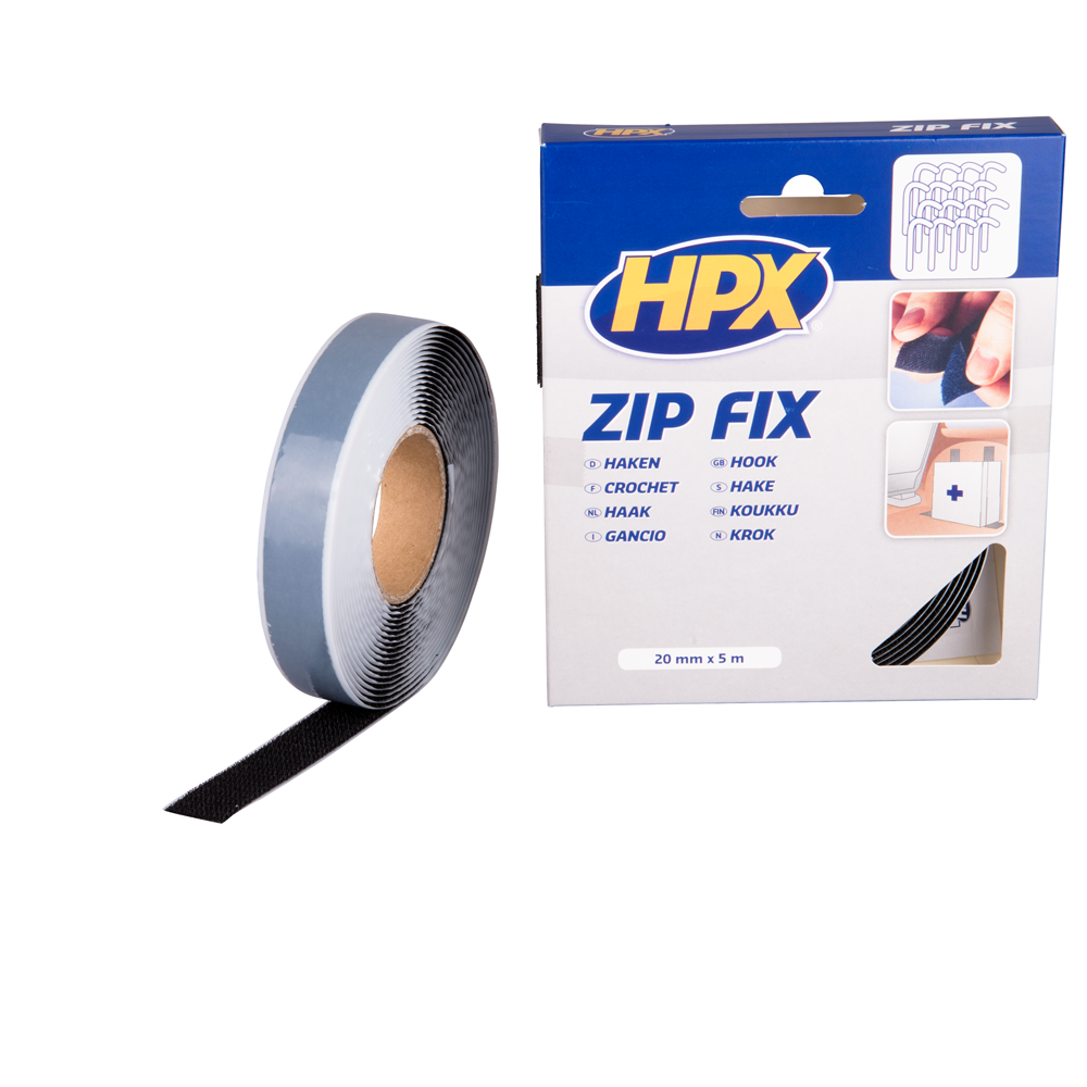Z2005H Zip fix klittenband (haak) - zwart 20mm x 5m