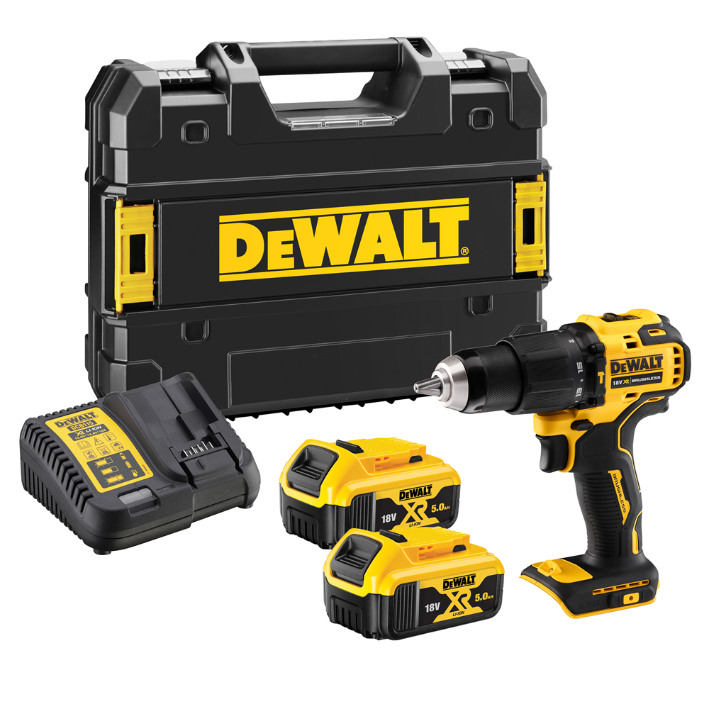 18V XR BL COMPACTE SCHROEF-/KLOPBOORMACHINE 2X 5,0AH IN TSTAK REF:DCD709P2T-QW DEWALT