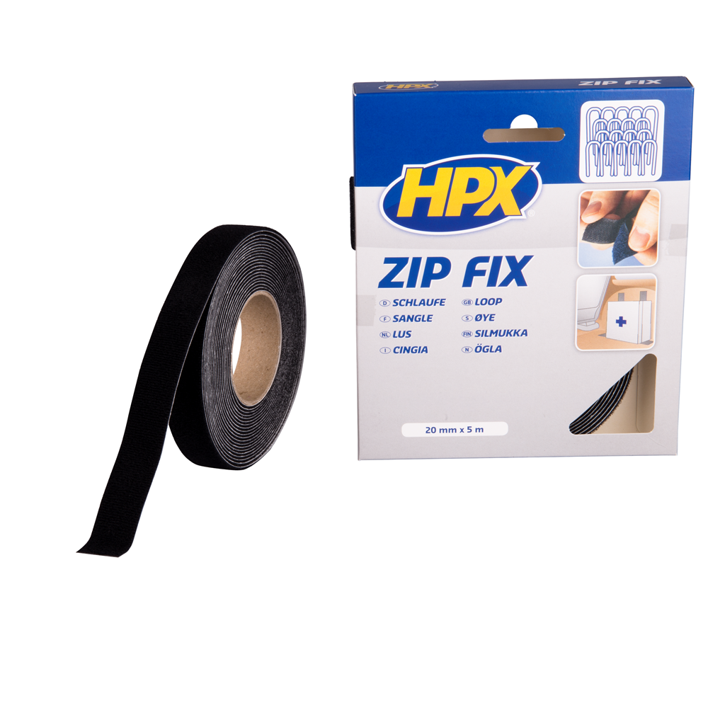 Z2005L Zip fix klittenband (lus) - zwart 20mm x 5m