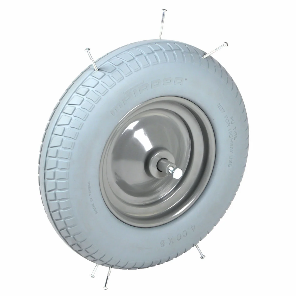 KRUIWAGENWIEL 400-8/16X4" LEKVRIJE BAND MET STALEN VELG ASLENGTE 15CM BAND: OPGESCHUIMD POLYURETAAN M-800-CT 15 REF:11189 MATADOR