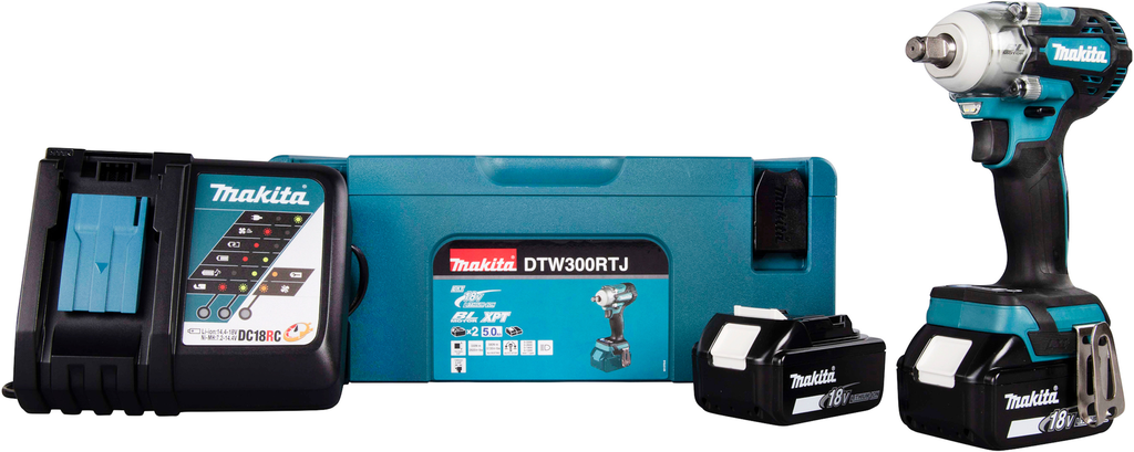ACCU 1/2" SLAGMOERSLEUTEL 330NM LXT 18V + 2X BL1850B + 1X DC18RC + MAKPAC  REF:DTW300RTJ MAKITA