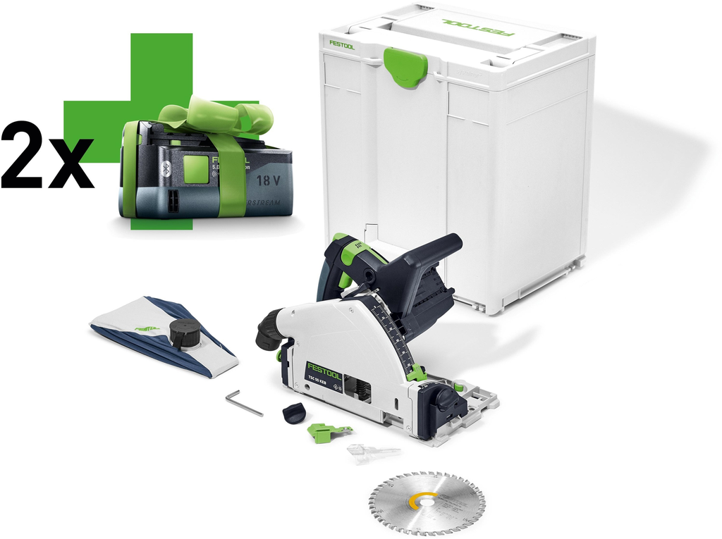 SET ACCU INVALCIRKELZAAG TSC 55 KEB BASIC 5.2 + ACCU PACK BP 18 LI 5.2 REF:577025 FESTOOL
